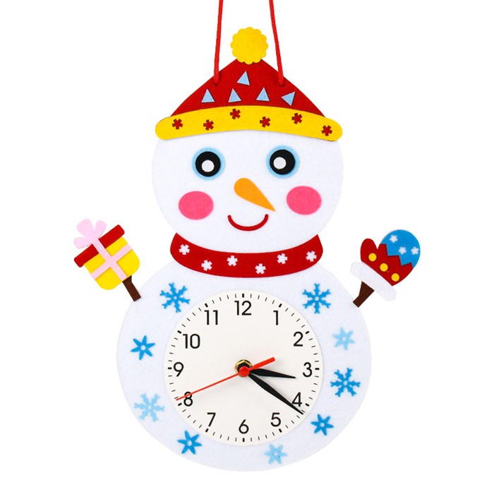 Детские новогодние часы из фетра, Снеговик - фото 109417589