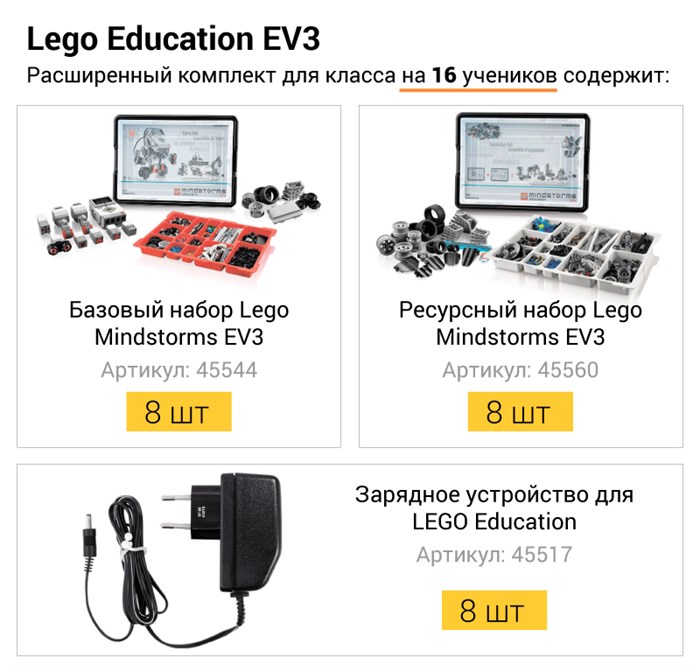 Расширенный комплект для класса LEGO Mindstorms EV3 на 16 учеников - фото 115217355