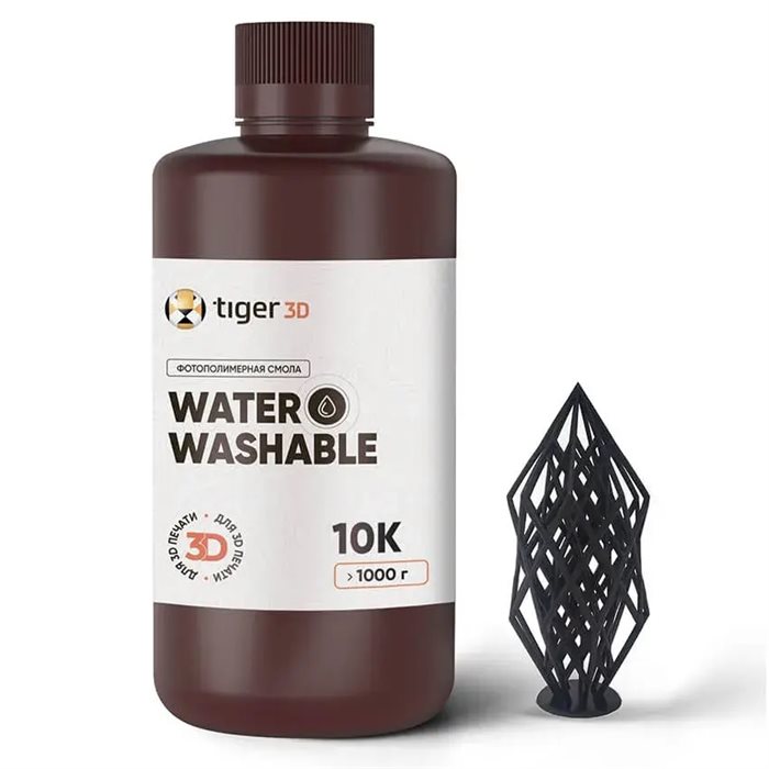 Фотополимерная смола Tiger 3D Water Washable Resin 10K, черная (1 кг) - фото 115797977