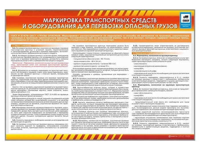 Стенды "Маркировка транспортных средств и оборудования для перевозки опасных грузов" ✅ - фото 117478068