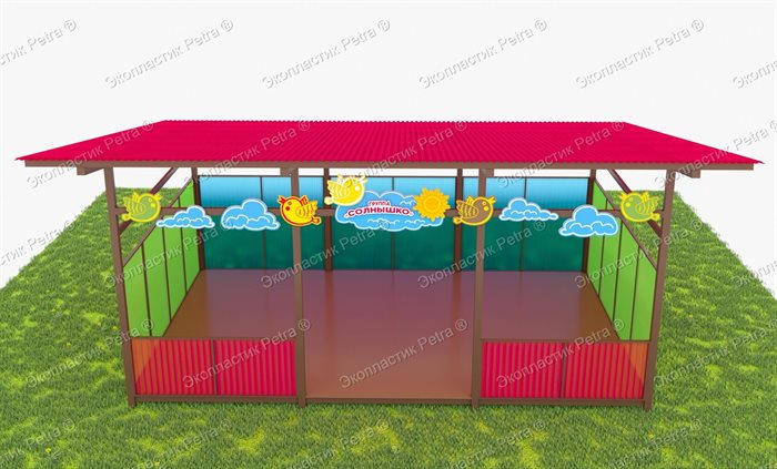 Теневой навес с цинковым напылением, акриловыми панелями и Экопластиком Petra (с бортиком) 8000*4000 мм (32 кв.м) - фото 120623920