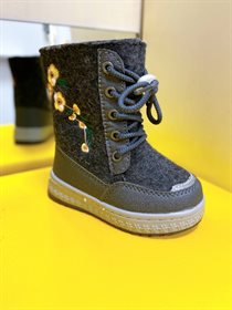 Валенки детские, размер 23-28, черные с принтом цветы, 9464A-3